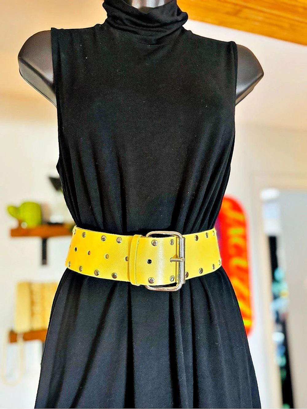 Stunning Vintage Real Leather Wide Belt – Butter Yellow